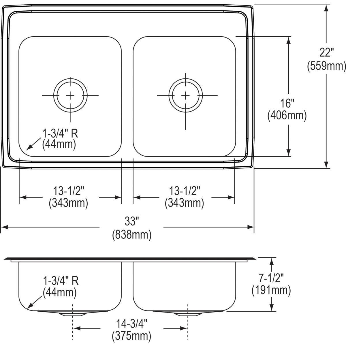 Elkay Brushed Satin 33 x 22 in. Stainless Steel Double Bowl Drop-in Kitchen Sink in Brushed Satin 