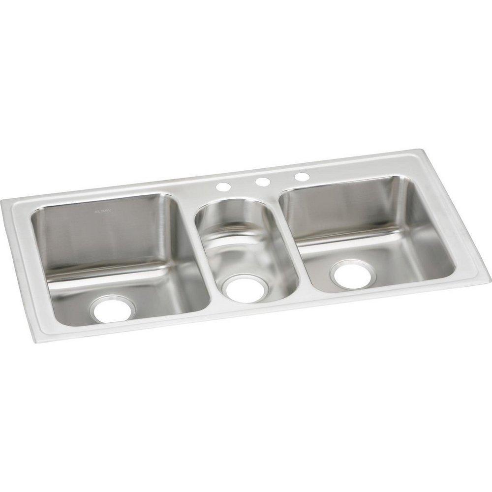 Elkay Lustertone 5-Hole 3-Bowl Self-rimming or Drop-in Kitchen Sink 