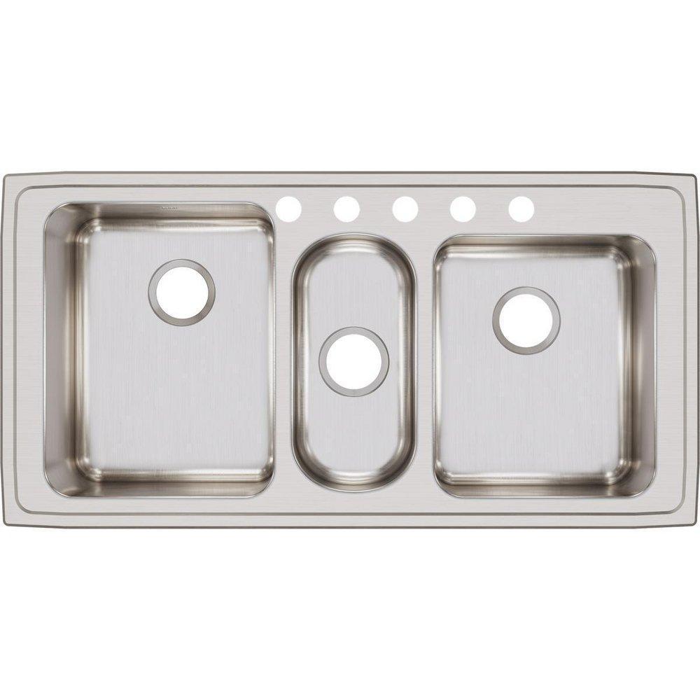 Elkay Lustertone 5-Hole 3-Bowl Self-rimming or Drop-in Kitchen Sink 