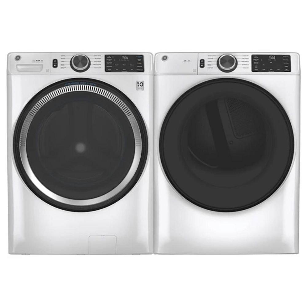 GE&reg; White 32 in. 4.8 cu. ft. Electric Front Load Washer 