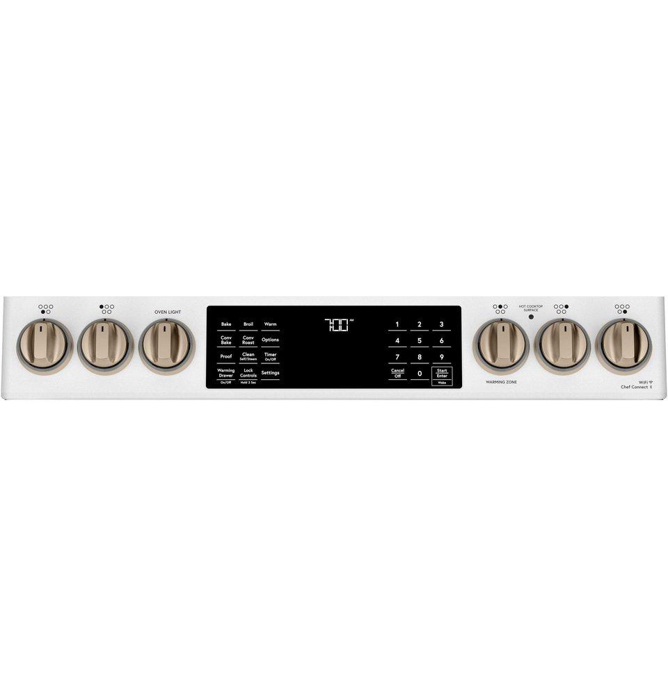 Cafe&trade; Matte White 29-7/8 in. Electric 5-Burner Radiant Smoothtop Slide-in Range 