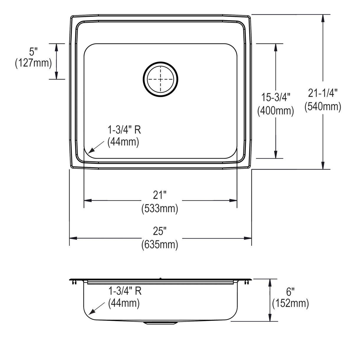 Elkay Lustrous Satin 25 x 21-1/4 in. Stainless Steel Single Bowl Drop-in Kitchen Sink in Lustrous Satin 