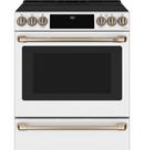 Cafe™ Matte White/Brushed Bronze 29-7/8 in. Electric 5-Burner Induction Slide-in Range 