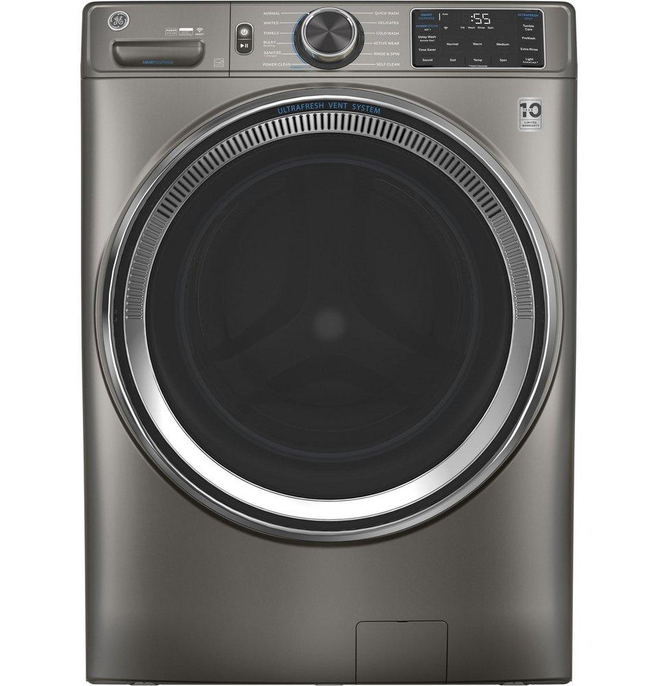 GE&reg; Satin Nickel 32 in. 4.8 cu. ft. Electric Front Load Washer 