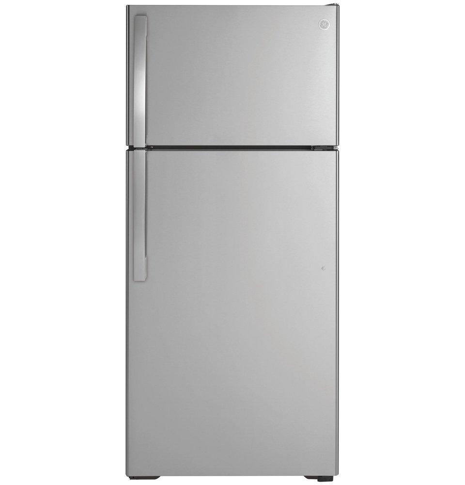 GE&reg; Stainless Steel 28 in. 16.6 cu. ft. Top Mount Freezer Refrigerator 