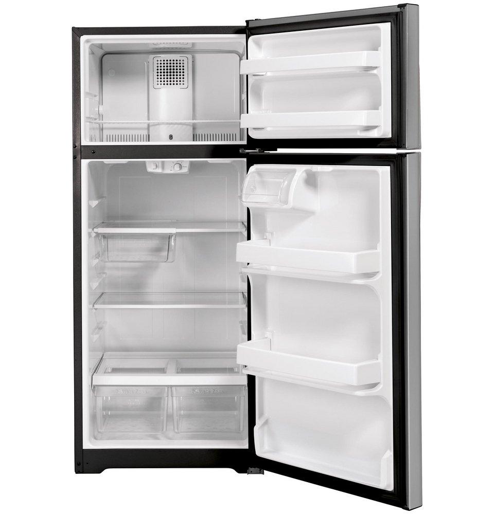 GE&reg; Stainless Steel 28 in. 16.6 cu. ft. Top Mount Freezer Refrigerator 