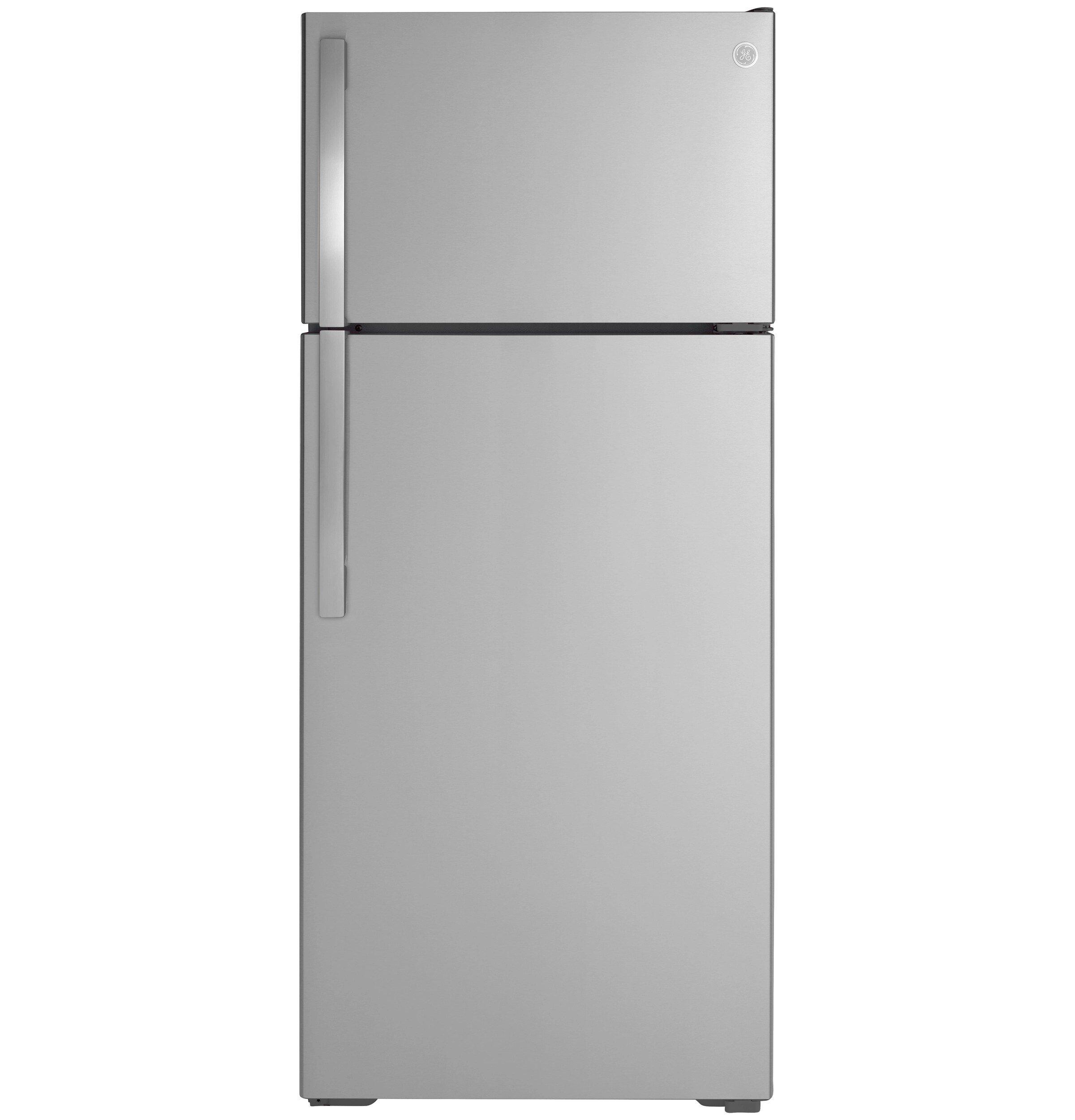 GE&reg; Stainless Steel 28 in. 13.49 cu. ft. Top Mount Freezer Refrigerator 
