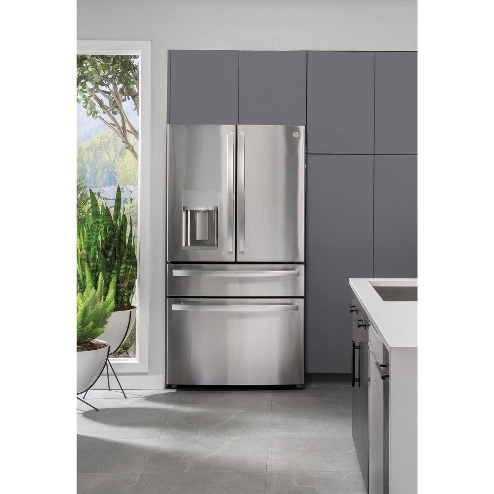 GE Profile&trade; Fingerprint Resistant Stainless Steel 35-5/8 in. 15.71 cu. ft. Bottom Mount Freezer and French Door Refrigerator 