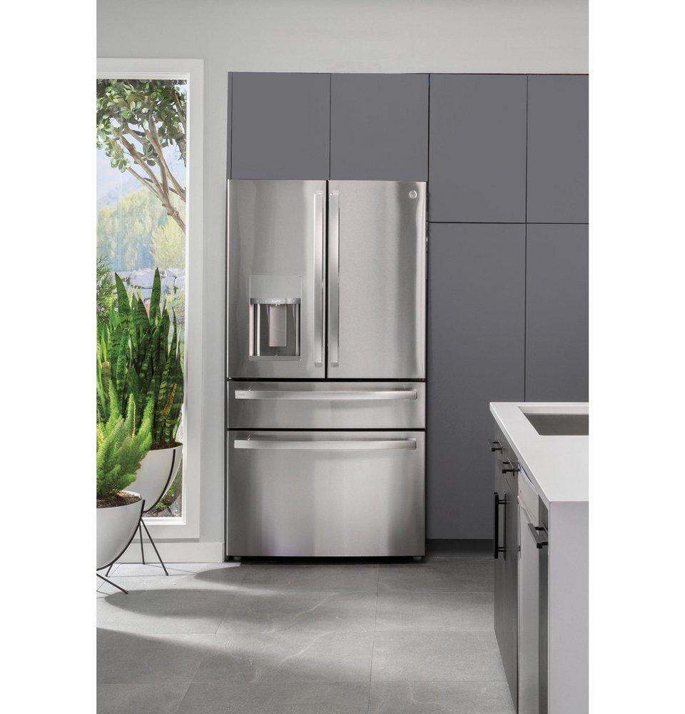 GE® Fingerprint Resistant Stainless Steel 35-5/8 in. 27.9 cu. ft. Bottom Mount Freezer and French Door Refrigerator 
