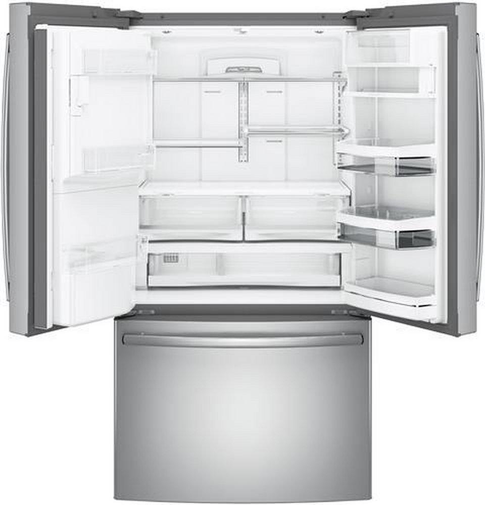GE Profile™ Fingerprint Resistant Stainless Steel 35-3/4 in. 22.1 cu. ft. Bottom Mount Freezer,Counter Depth and French Door Refrigerator 