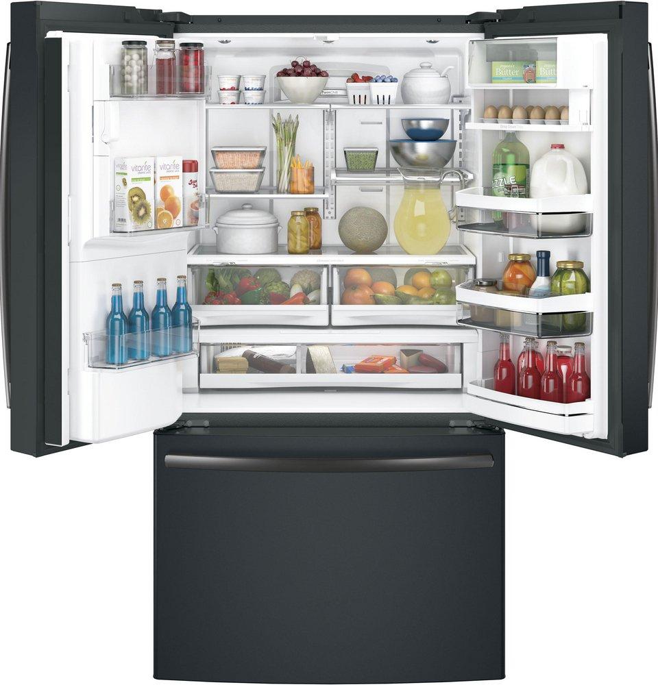 GE Profile™ Fingerprint Resistant Stainless Steel 35-3/4 in. 22.1 cu. ft. Bottom Mount Freezer,Counter Depth and French Door Refrigerator 