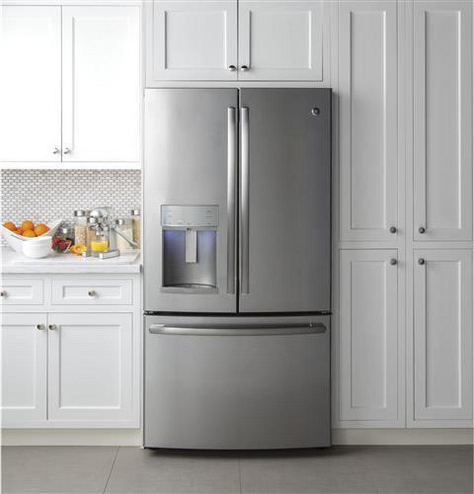 GE Profile&trade; Fingerprint Resistant Stainless Steel 35-3/4 in. 22.1 cu. ft. Bottom Mount Freezer,Counter Depth and French Door Refrigerator 