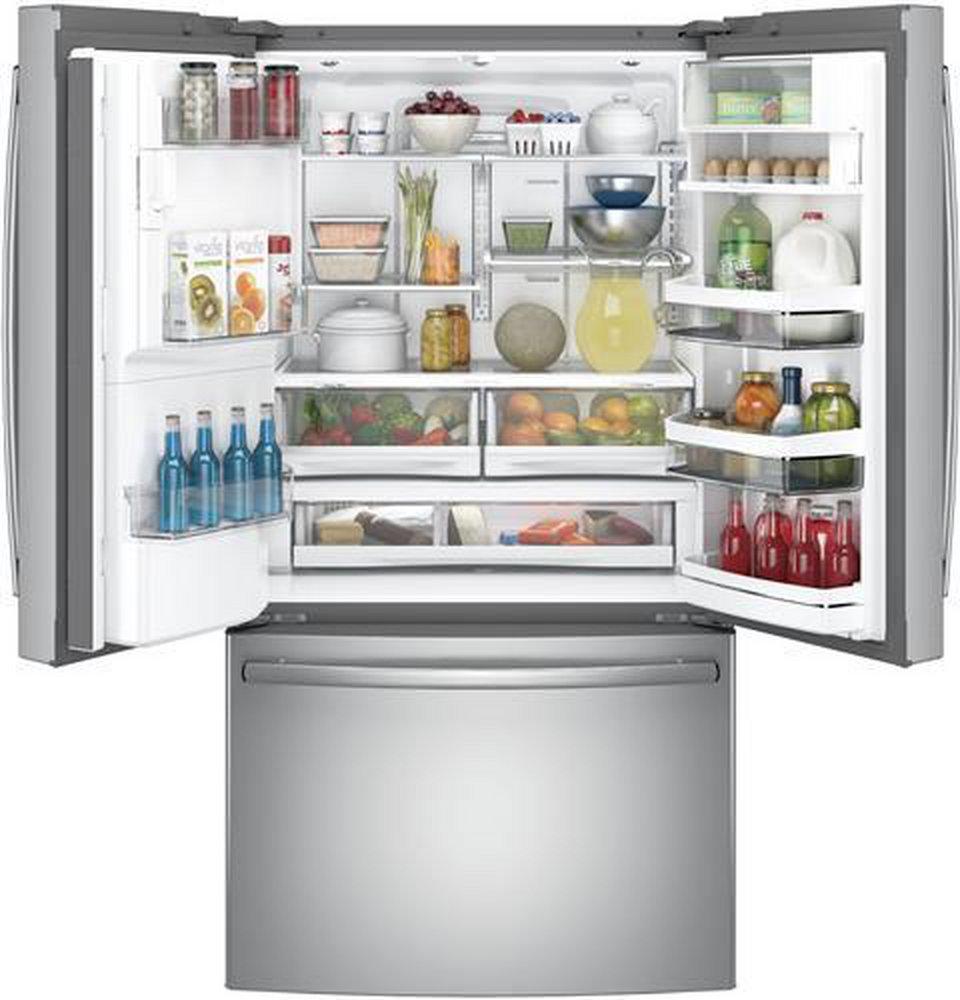 GE Profile&trade; Fingerprint Resistant Stainless Steel 35-3/4 in. 22.1 cu. ft. Bottom Mount Freezer,Counter Depth and French Door Refrigerator 