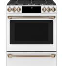 Cafe&trade; Matte White/Brushed Bronze 29-7/8 in. Gas 6-Burner Sealed Slide-in Range 