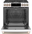 Cafe&trade; Matte White/Brushed Bronze 29-7/8 in. Gas 6-Burner Sealed Slide-in Range 