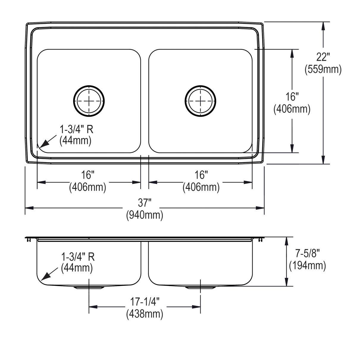 Elkay Lustrous Satin 37 x 22 in. Stainless Steel Double Bowl Drop-in Kitchen Sink in Lustrous Satin 