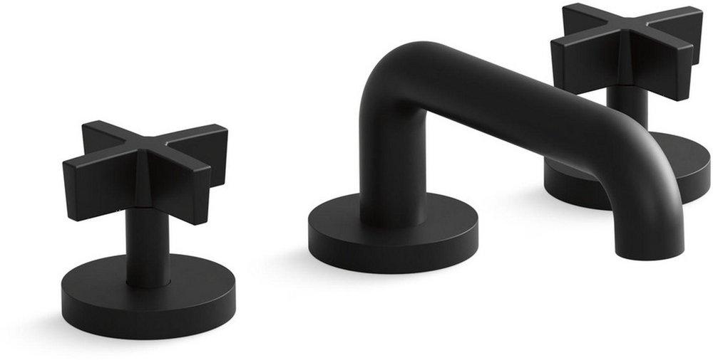 Cross Two Handle Widespread Bathroom Sink Faucet in Matte Black 