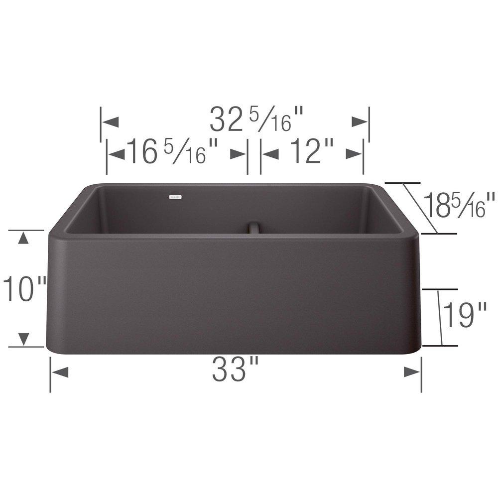 BLANCO Cinder 33 x 19 in. No-Hole Granite Composite Double Bowl Farmhouse Kitchen Sink 