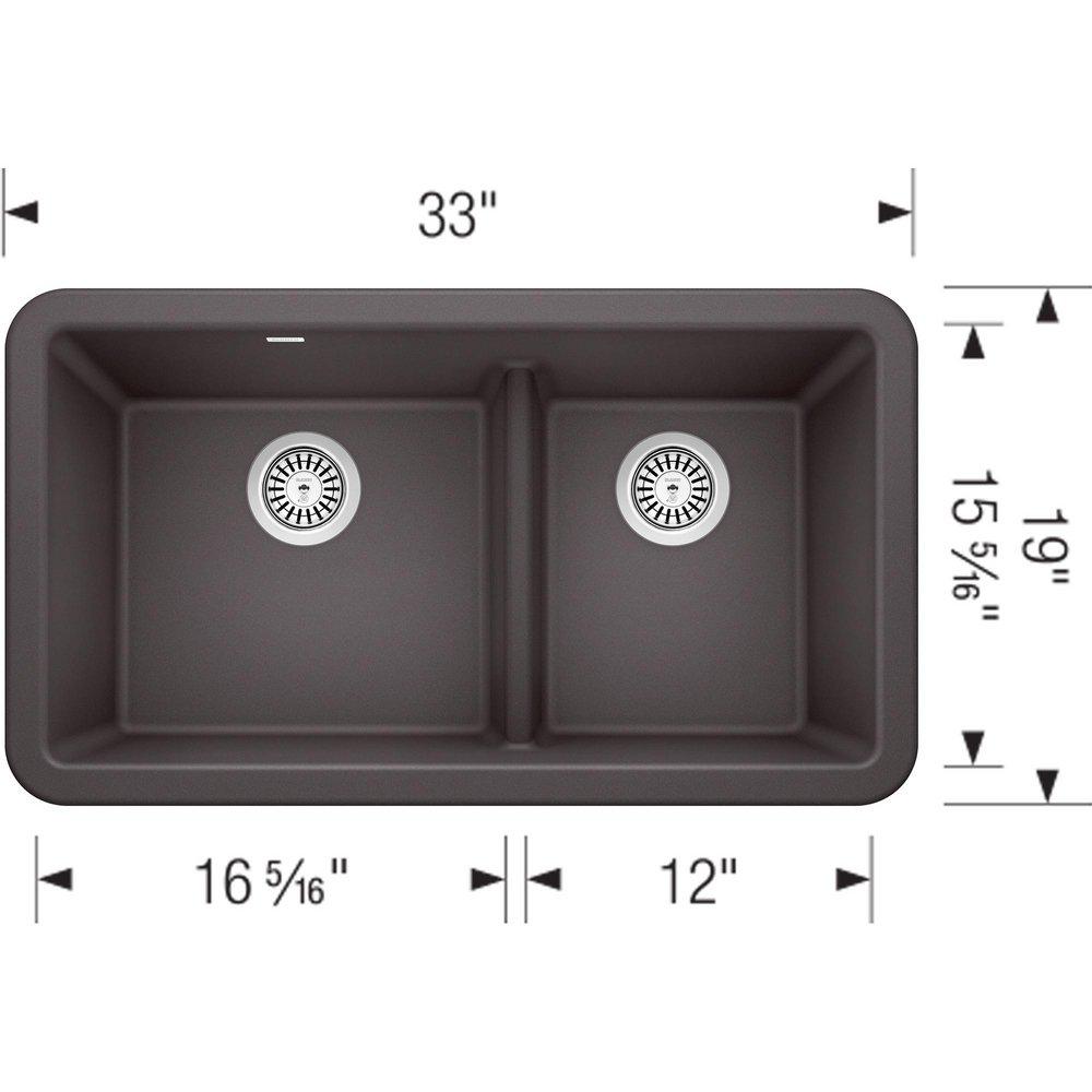 BLANCO Cinder 33 x 19 in. No-Hole Granite Composite Double Bowl Farmhouse Kitchen Sink 