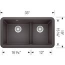 BLANCO Cinder 33 x 19 in. No-Hole Granite Composite Double Bowl Farmhouse Kitchen Sink 
