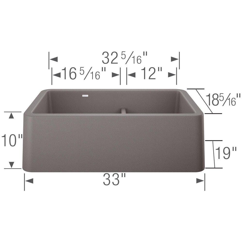 BLANCO Metallic Grey 33 x 19 in. Composite Double Bowl Farmhouse Kitchen Sink 