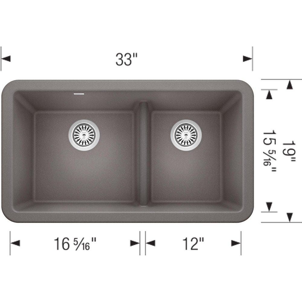 BLANCO Metallic Grey 33 x 19 in. Composite Double Bowl Farmhouse Kitchen Sink 