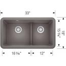 BLANCO Metallic Grey 33 x 19 in. Composite Double Bowl Farmhouse Kitchen Sink 