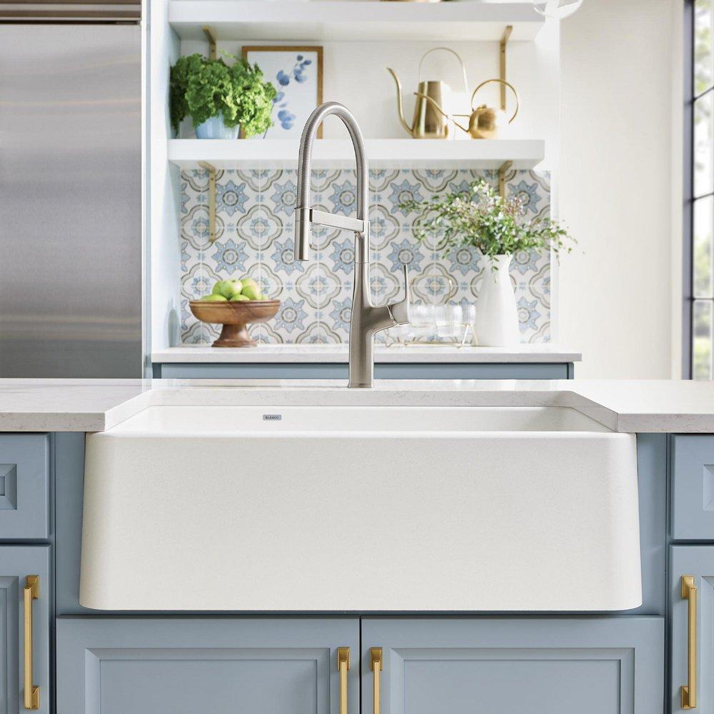 BLANCO White 33 x 19 in. Silgranit&reg; Double Bowl Farmhouse Kitchen Sink 