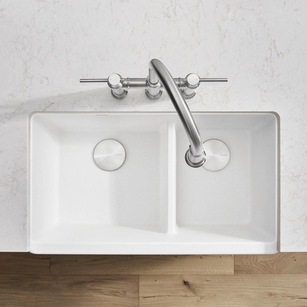 BLANCO White 33 x 19 in. Silgranit&reg; Double Bowl Farmhouse Kitchen Sink 