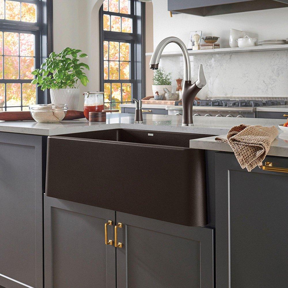 BLANCO Cafe 33 x 19 in. No-Hole Granite Composite Double Bowl Farmhouse Kitchen Sink 