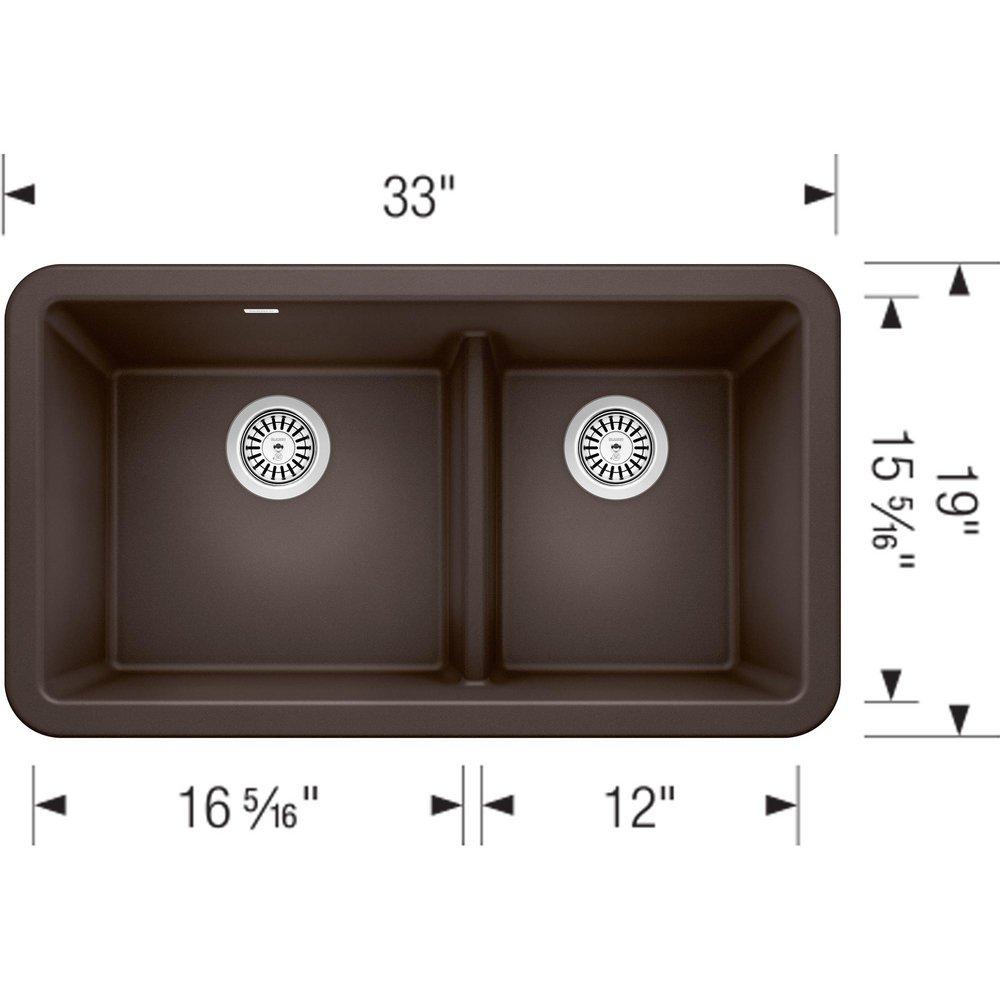 BLANCO Cafe 33 x 19 in. No-Hole Granite Composite Double Bowl Farmhouse Kitchen Sink 