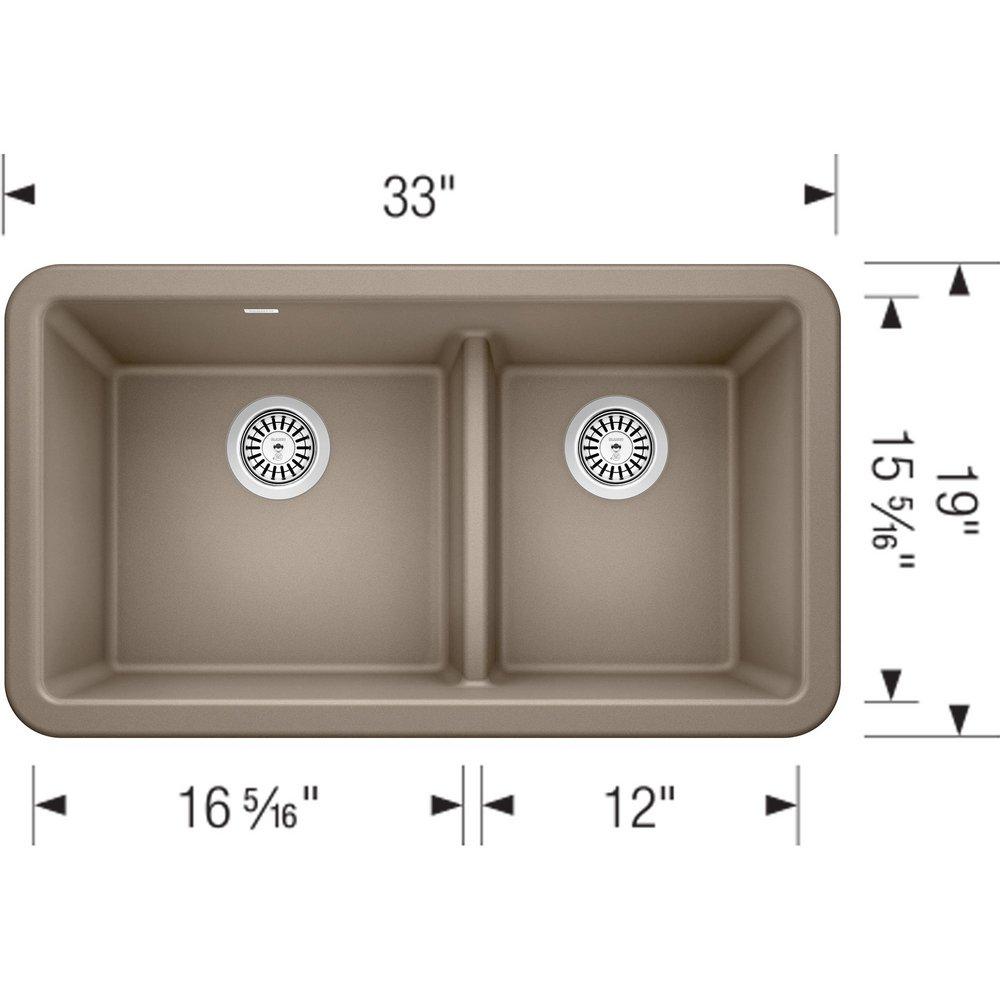 BLANCO Truffle 33 x 19 in. No-Hole Granite Composite Double Bowl Farmhouse Kitchen Sink 