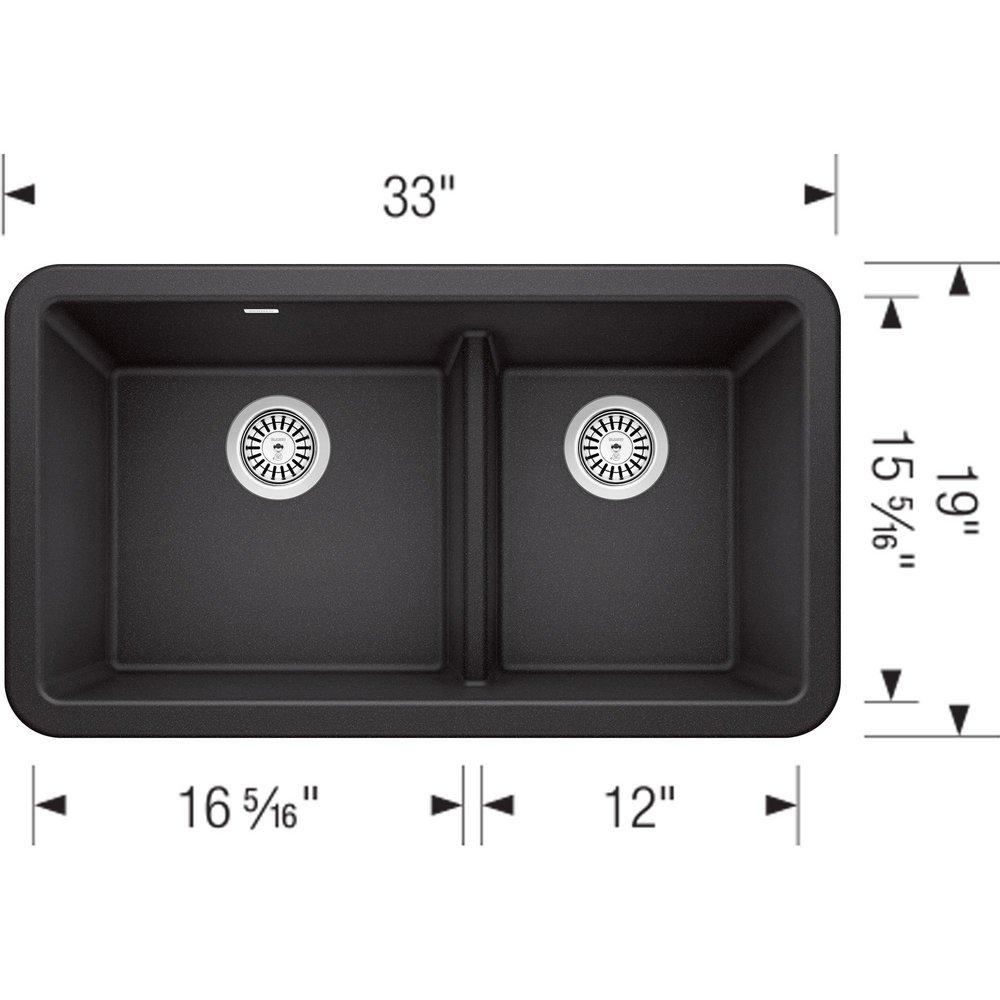 BLANCO Anthracite 33 x 19 in. No-Hole Granite Composite Double Bowl Farmhouse Kitchen Sink 