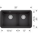 BLANCO Anthracite 33 x 19 in. No-Hole Granite Composite Double Bowl Farmhouse Kitchen Sink 