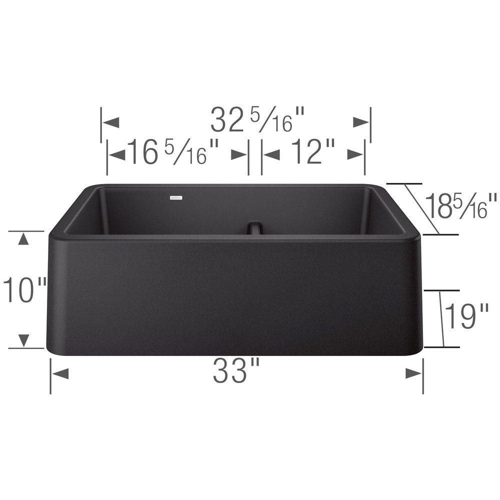 BLANCO Anthracite 33 x 19 in. No-Hole Granite Composite Double Bowl Farmhouse Kitchen Sink 