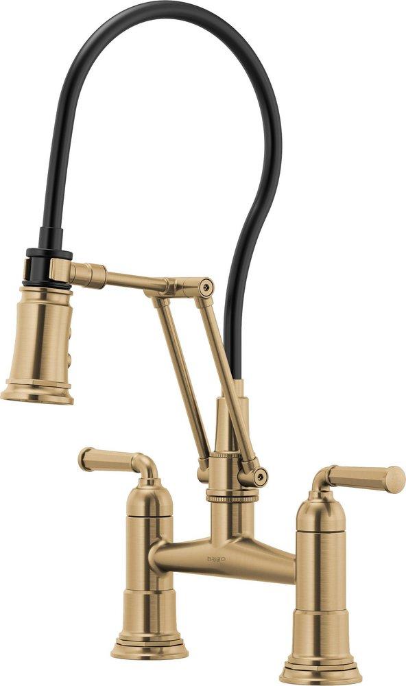 Brizo Luxe Gold Two Handle Bridge Widespread Kitchen Faucet 