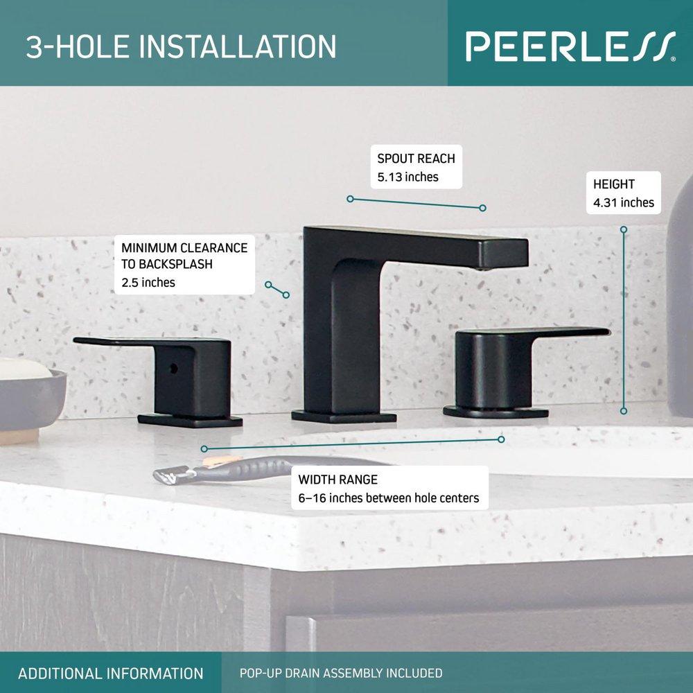Peerless&reg; Matte Black Two Handle Widespread Bathroom Sink Faucet Lever Handle 