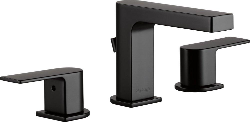 Peerless&reg; Matte Black Two Handle Widespread Bathroom Sink Faucet Lever Handle 