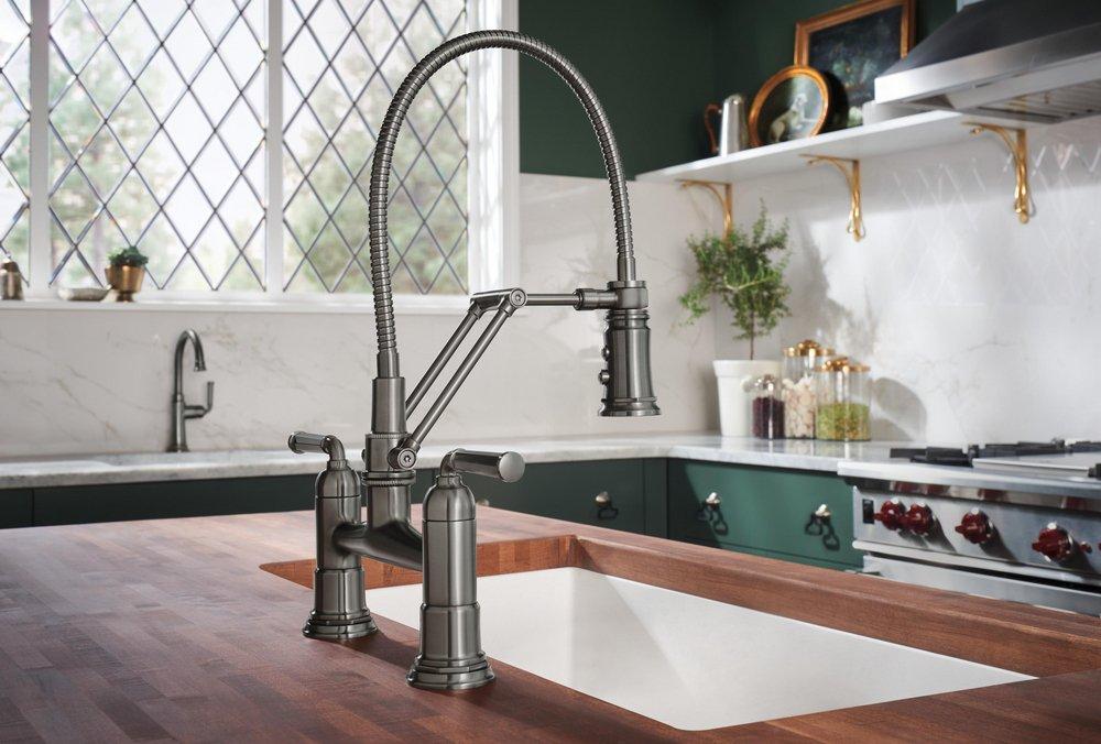 Brizo Luxe Steel Two Handle Bridge Widespread Kitchen Faucet 