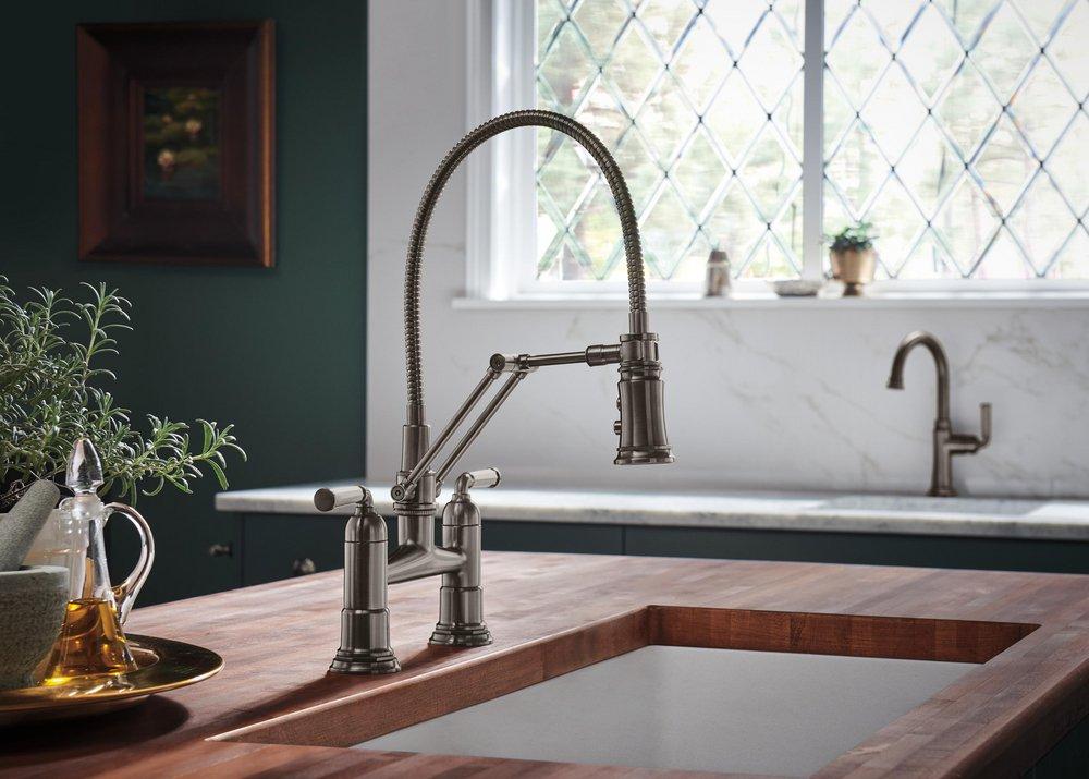 Brizo Luxe Steel Two Handle Bridge Widespread Kitchen Faucet 