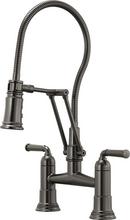 Two Handle Bridge Pull Down Kitchen Faucet in Luxe Steel