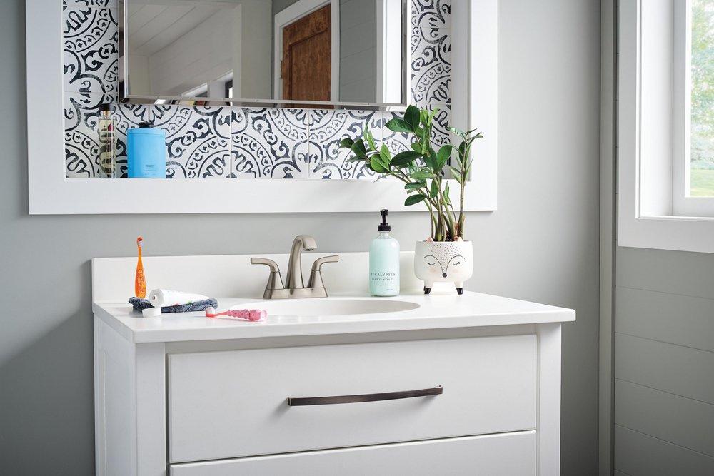 Peerless&reg; Brushed Nickel Two Handle Centerset Bathroom Sink Faucet 