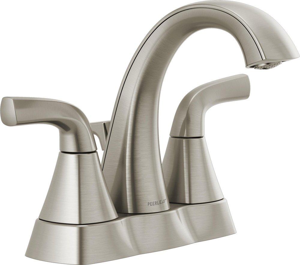 Peerless&reg; Brushed Nickel Two Handle Centerset Bathroom Sink Faucet 