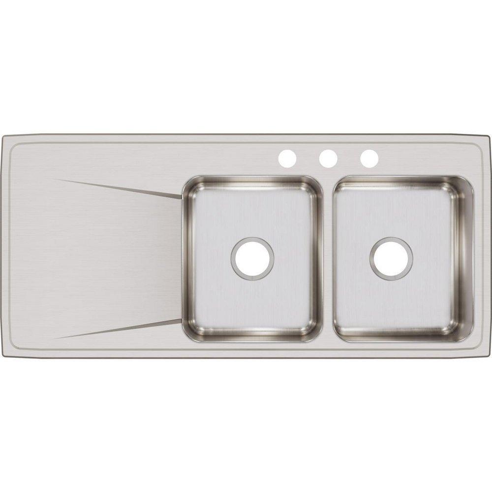 Elkay Lustrous Satin 48 x 22 in. 3 Hole Stainless Steel Double Bowl Drop-in Kitchen Sink 