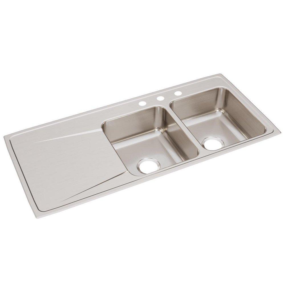 Elkay Lustrous Satin 48 x 22 in. 3 Hole Stainless Steel Double Bowl Drop-in Kitchen Sink 