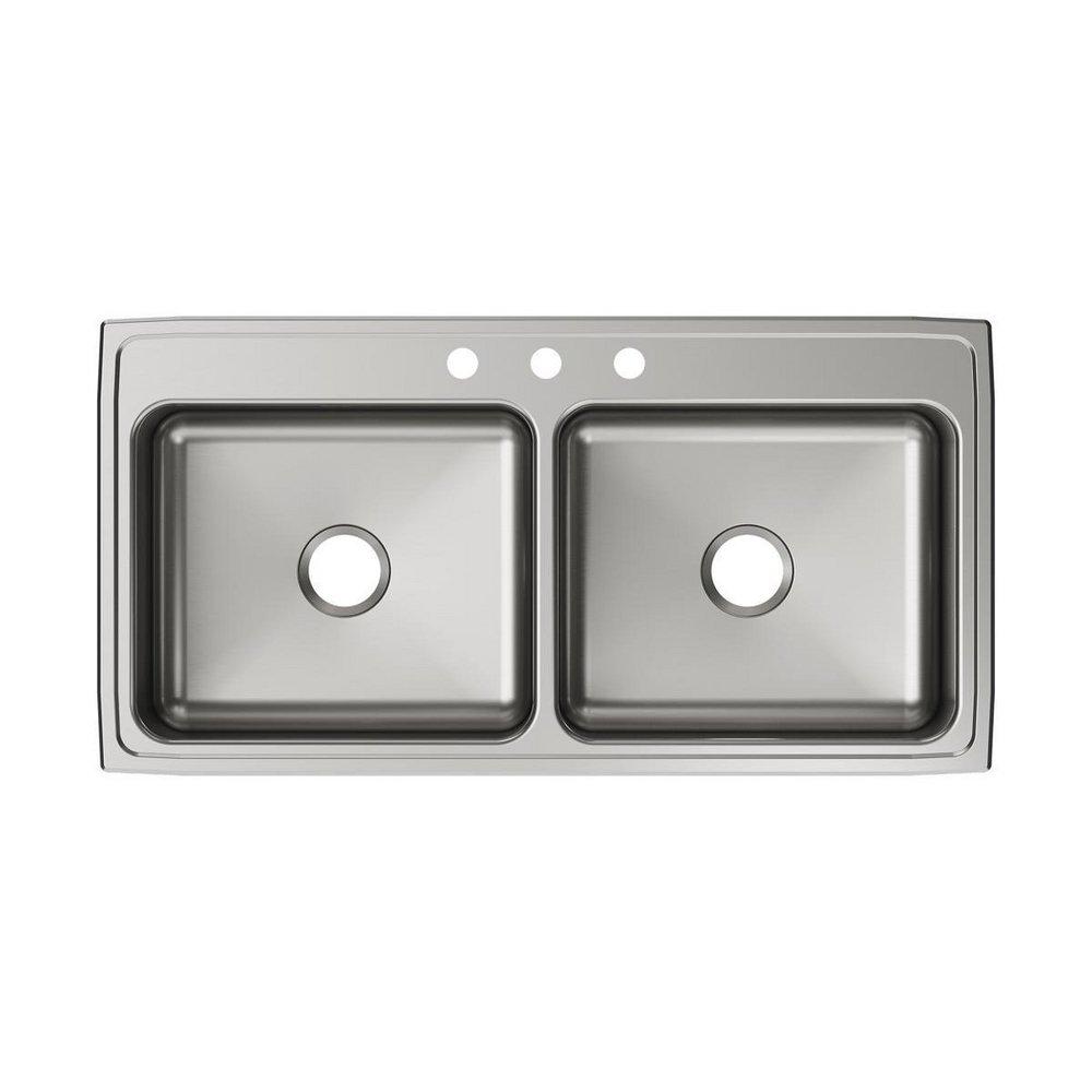 Elkay Lustrous Satin 43 x 22 in. Stainless Steel Double Bowl Drop-in Kitchen Sink in Lustrous Satin 