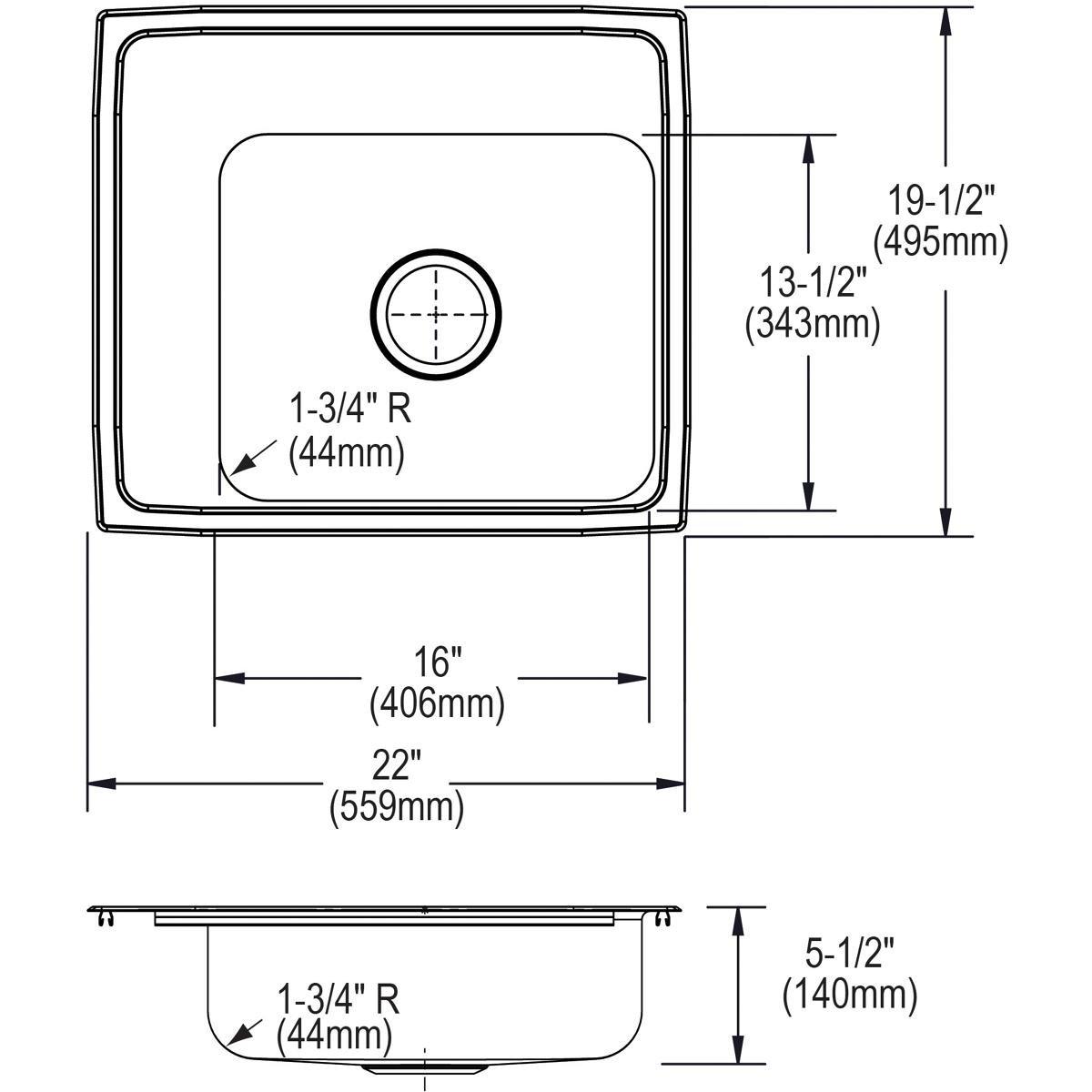 Elkay Lustrous Satin 17 x 16 in. Stainless Steel Single Bowl Drop-in Kitchen Sink in Lustrous Satin 
