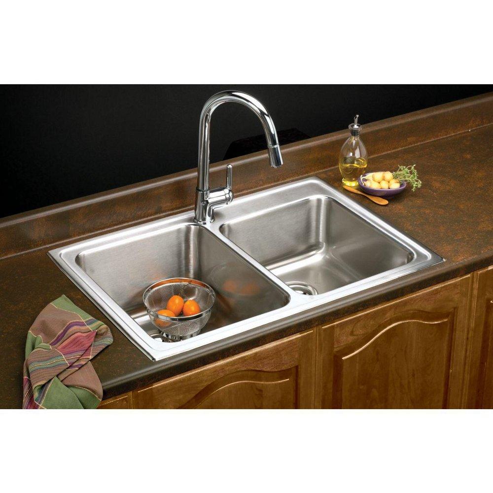 Elkay Lustrous Satin 33 X 22 One Hole Double Bowl Stainless Steel SINK Gourmet 