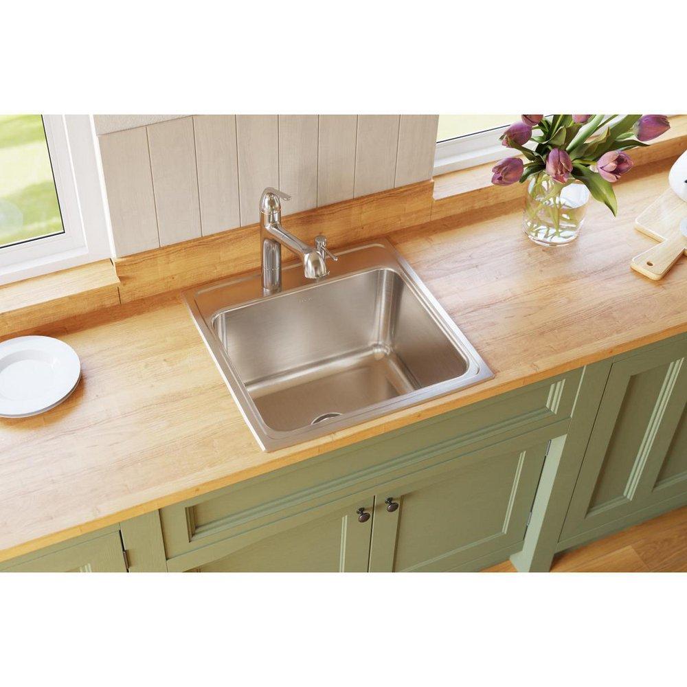 Elkay Lustrous Satin 22 x 22 in. Stainless Steel Single Bowl Drop-in Kitchen Sink in Lustrous Satin 