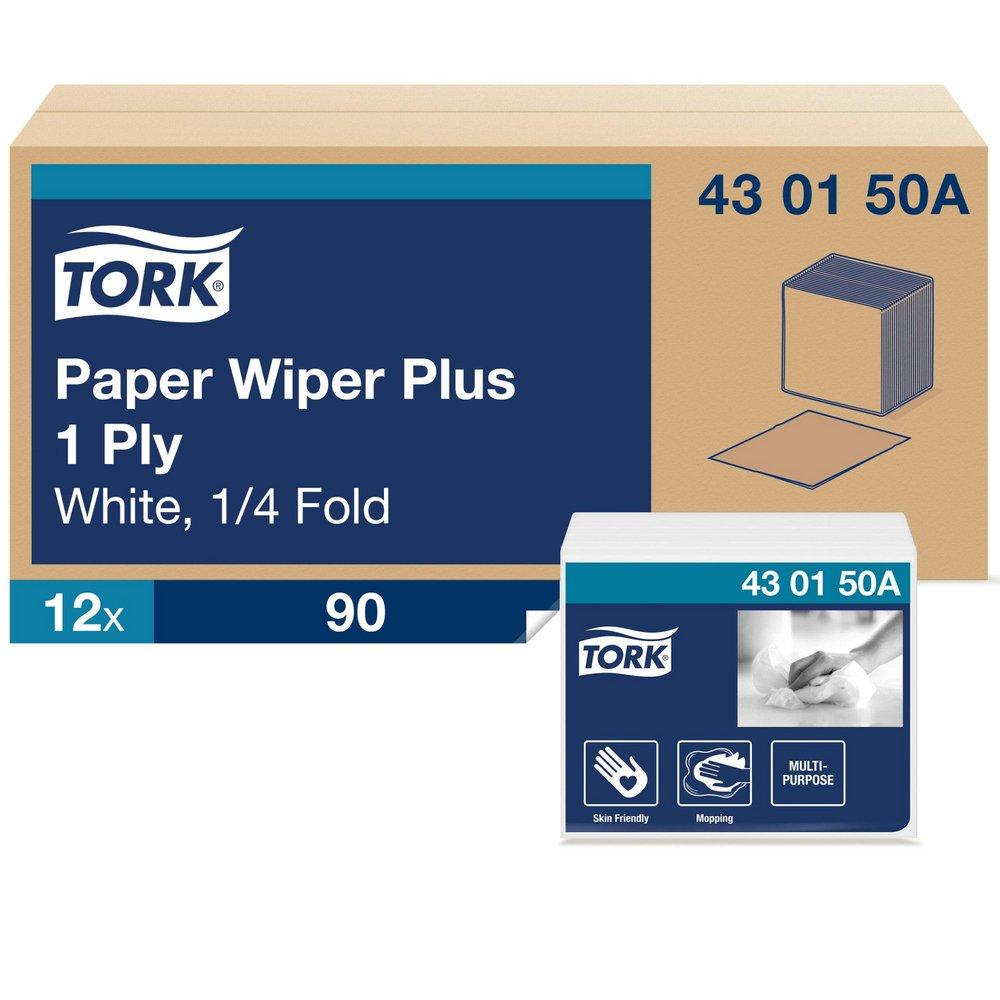 Tork White Paper Wiper Plus 1/4 Fold, 1-Ply 90-Sheets, White 